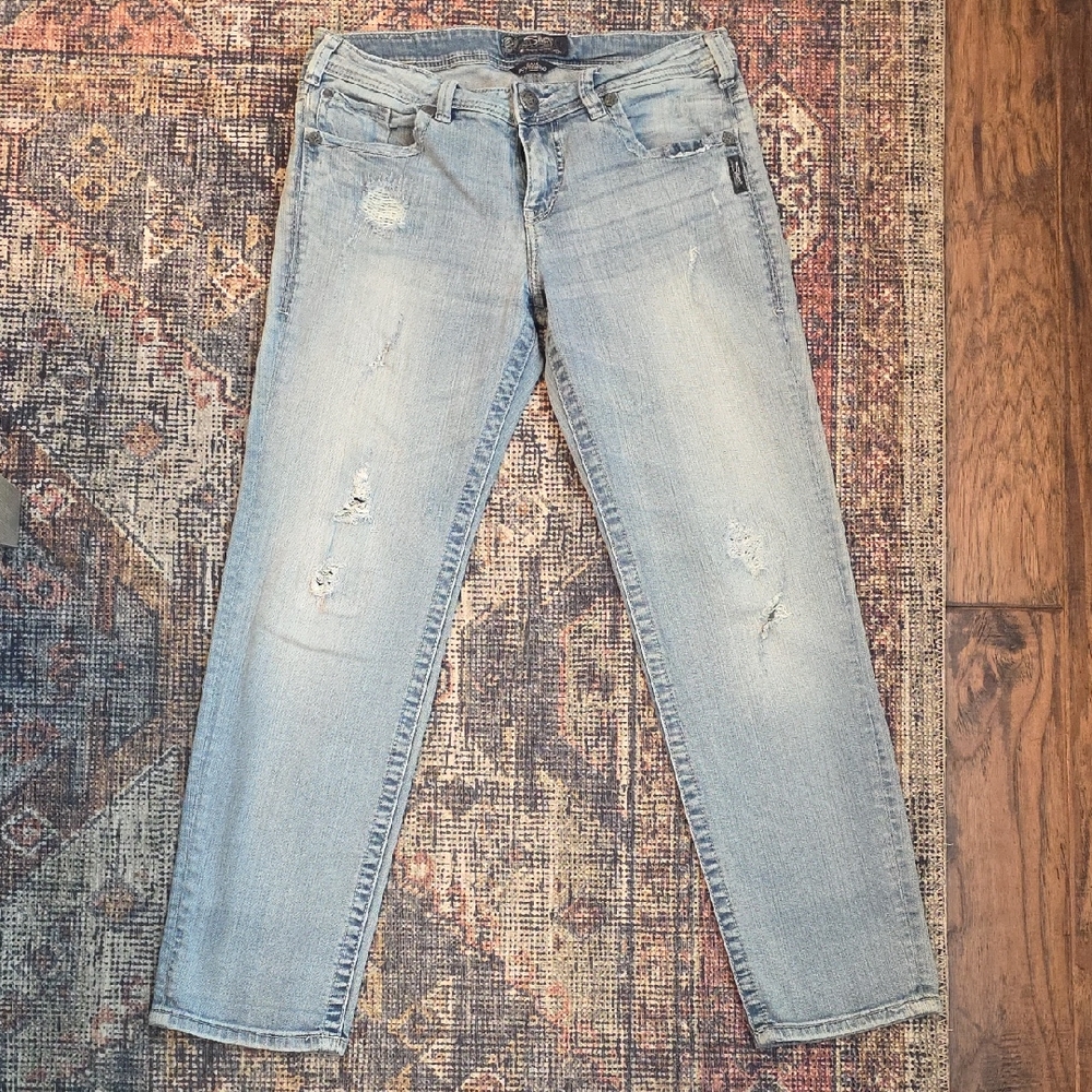 Silver Jeans Light Blue Distressed Boyfriend Jeans
